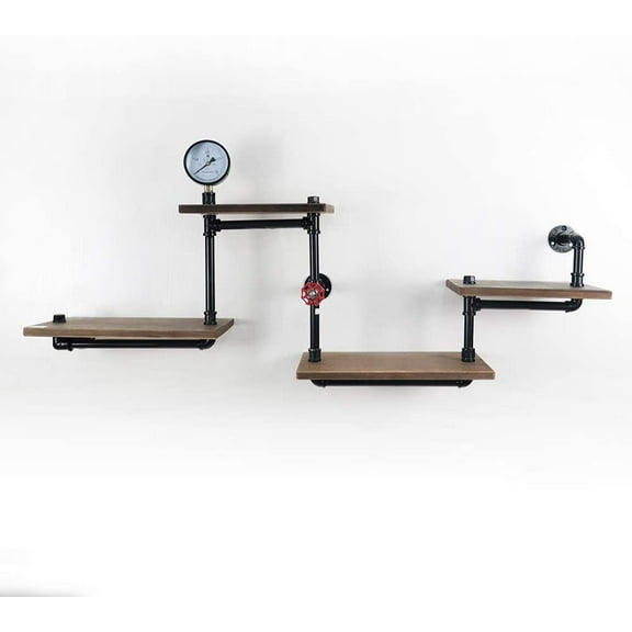 ATT Hardware Industrial Black Pipe Floating Ladder Shelf Rustic Vintage Ladder Display Rack Corner Shelf