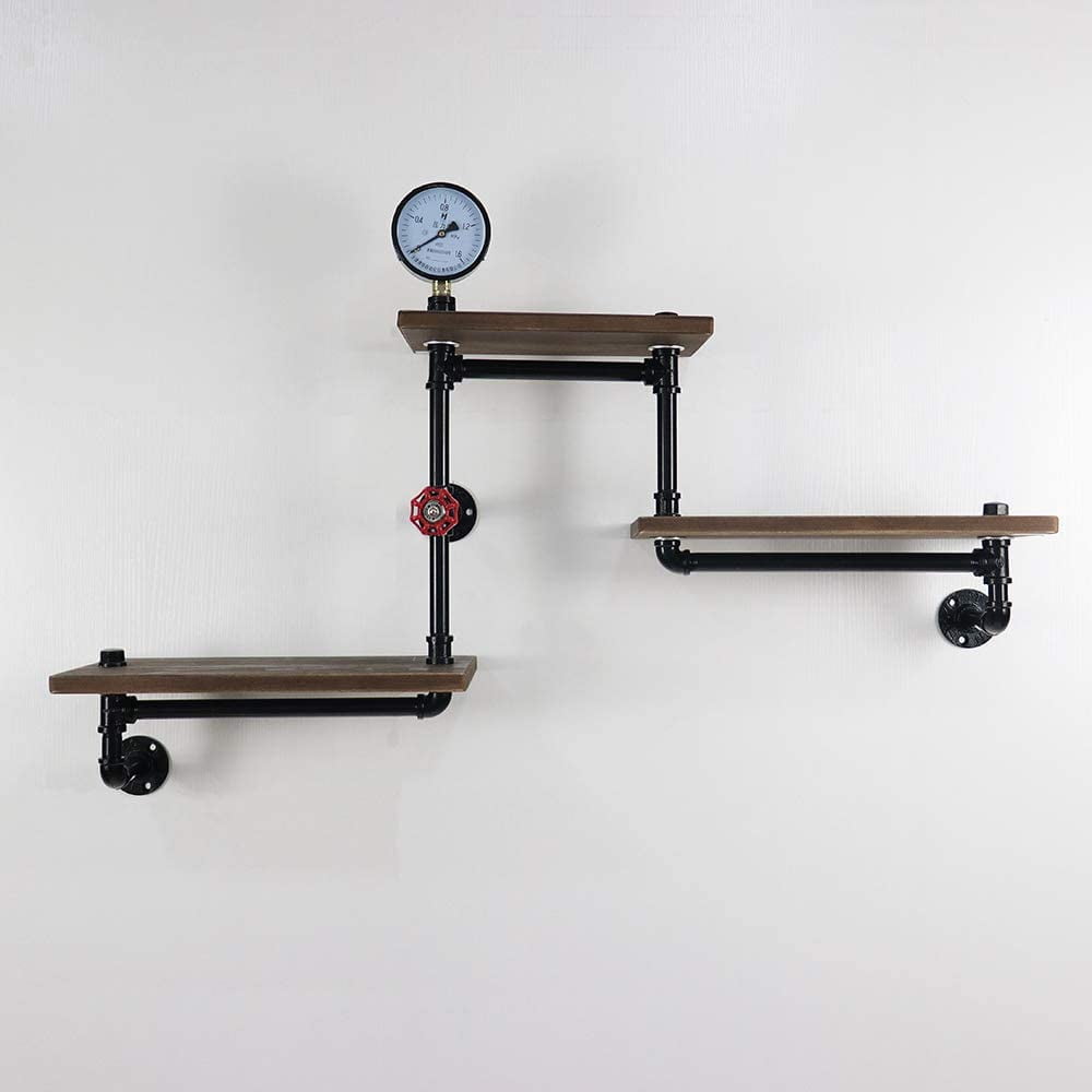 ATT Hardware Industrial Black Pipe Floating Shelves Rustic Vintage Ladder Display Rack Floating Rack