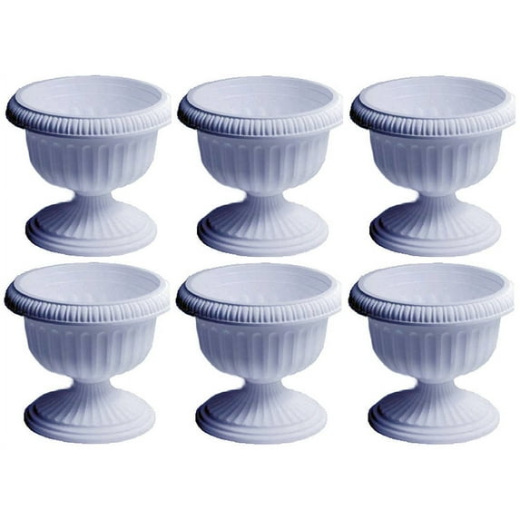 ATT Southern UR1212WH 12" White Grecian Urn Plastic Porch Planters - Quantity of 6