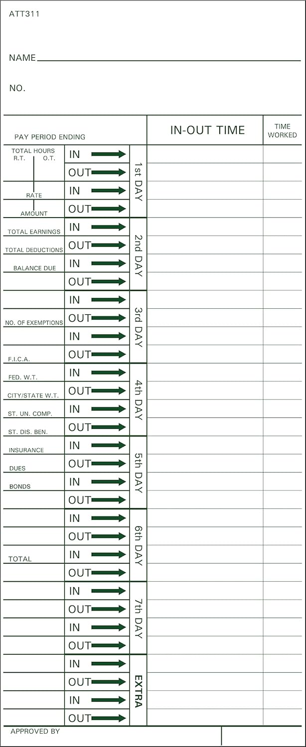ATT311 Time Cards, 600-Count, Made in USA, 09-6103-080, for Acroprint ...