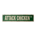 thumbnail image 1 of ATTACK CHICKEN Vintage Aluminum Street Sign joke funny chick coop farmer rustic metal tin | Indoor/Outdoor |  18" Wide, 1 of 4