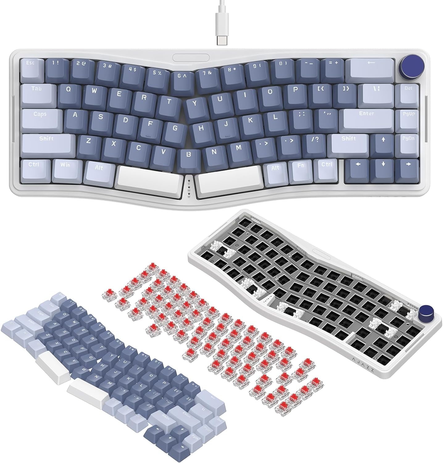 ATTACK SHARK AKS068 Alice Layout Wired Mechanical Keyboard, Gasket Mount 68 Keys Ergonomic 60% Gaming Keyboard USB-C, VIA-Programmable, Hot-Swappable Tactile Switch, RGB Backlit, Knob, NKRO, PC/MAC