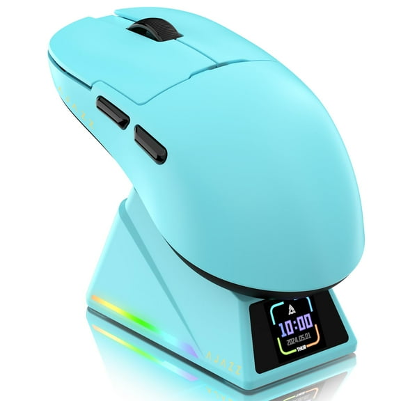 ATTACK SHARK Ajazz AJ159APEX PAW3950 Gaming Mouse, 42000 DPI, 8000Hz Wireless Polling Rate, RGB Magnetic Charging Dock with Color Screen, 56g SUPERLIGHT, 2.4G/BT/Wired Gaming Mice, PC/PS/Mac, Blue