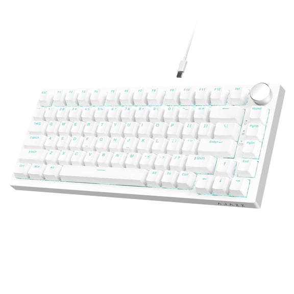 ATTACK SHARK Ajazz AK820 Mechanical Keyboard with CNC Knob Control,75% Gasket Mount Keyboard and Detachable USB Wired Gaming Keyboard for Win/Mac,Blue Light,NKRO,Blue Clicky Switch(White)