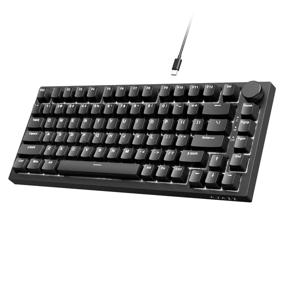 AJAZZ AK820 75% Wired Mechanical Gaming Keyboard, Gasket Mount, Hot Swappable Red Switches, RGB Backlit, PBT Keycaps, Volume Knob, PC/Mac Compatible - Black