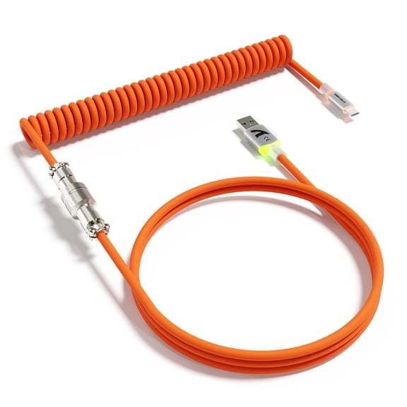 ATTACK SHARK C01 ULTRA 8KHz Ready RGB Coiled USB-C Keyboard Cable, Double-Sleeved TPU, Detachable Metal Aviator,Orange