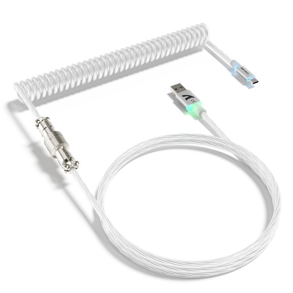 ATTACK SHARK C01 ULTRA 8KHz Ready RGB Coiled USB-C Keyboard Cable, Double-Sleeved TPU, Detachable Metal Aviator,Transparent