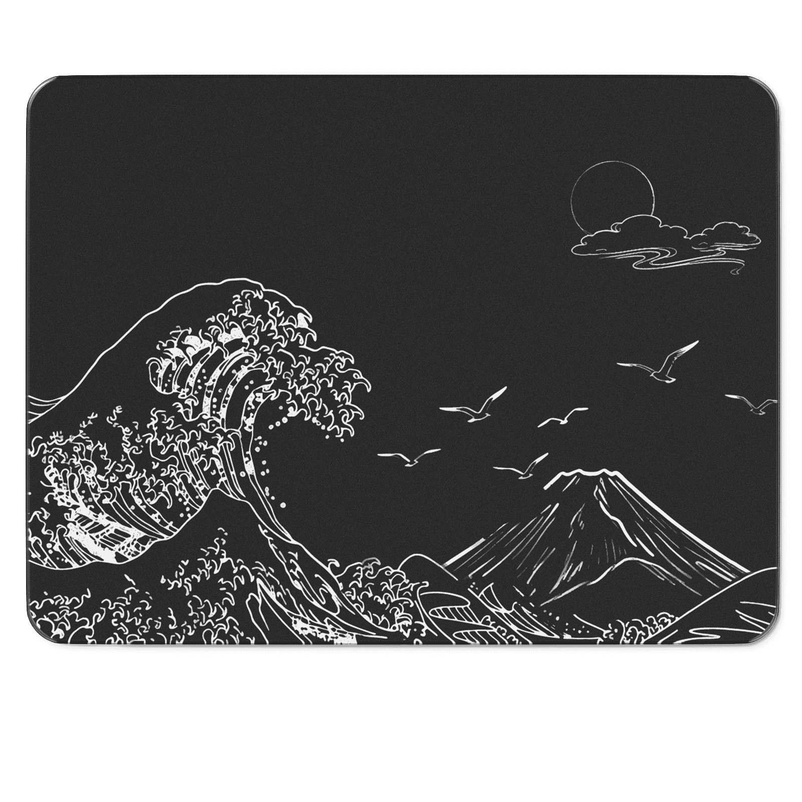 ATTACK SHARK CM05 SE Tempered Glass Mouse Pad, 16.1''×12.2'' Large Hard Gaming Mouse Pad, Nano-Etched Surface, 9H Anti-Scratch, Anti-Slip Base, Black Waves