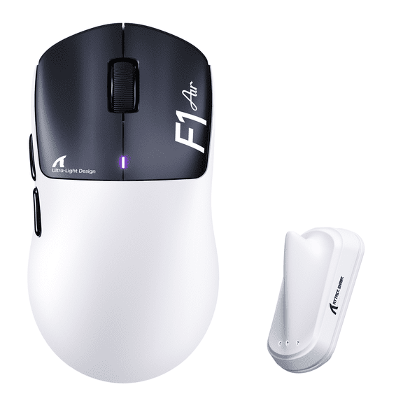 ATTACK SHARK F1 AIR Wireless Gaming Mouse, PAW3955MAX, Nordic 54L15 Chip, 60K DPI, Ultra Light 39g, Dual 8K Hz Polling, 100M Clicks, BT/2.4G/Wired Mice for Esports & Pro Gamers (White/Black)