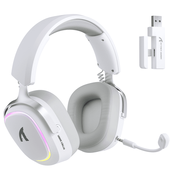 ATTACK SHARK G800 Wireless Gaming Headset 7.1 Surround Sound Detachable Microphone Bluetooth/2.4G Wireless/Wired Ergonomics For PC Mac PS4 PS5 Xbox one Switch Mobile - White