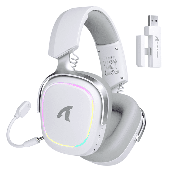 ATTACK SHARK G800 Wireless RGB Gaming Headset:7.1 Surround Sound-50mm Drivers-Memory Foam Ear Pads,Wired/2.4Ghz/BT,Ultralight,Durable Aluminum Frame,Detachable Mic,Programmable for PC Mac Gamer