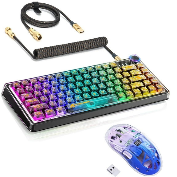 ATTACK SHARK K75 Transparent Gaming Keyboard&Mouse&Coiled Cable Set,Custom RGB Gasket QMK/VIA Hot Swappable Wired Mechanical Keyboard,Linear Switch, BT/2.4G Mice,5 Adjustable DPI for PC Gamer-Black