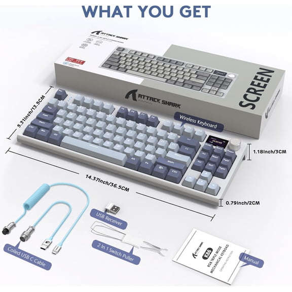 ATTACK SHARK K86 RGB 75% Wireless Gasket Mechanical Keyboard,82 Keys Hot Swappable,4000mAH Battery/CNC Knob & 1.2''HD OLED Digital Display,Custom Linear Switches& Detachable Coiled Cable-Lavender