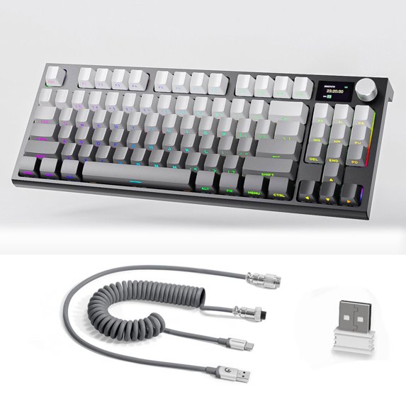 ATTACK SHARK K86 RGB 75% Wireless Gasket Mechanical Keyboard,82 Keys Hot Swappable,4000mAH Battery/CNC Knob & 1.2''HD OLED Digital Display,Custom Linear Switches& Detachable Coiled Cable