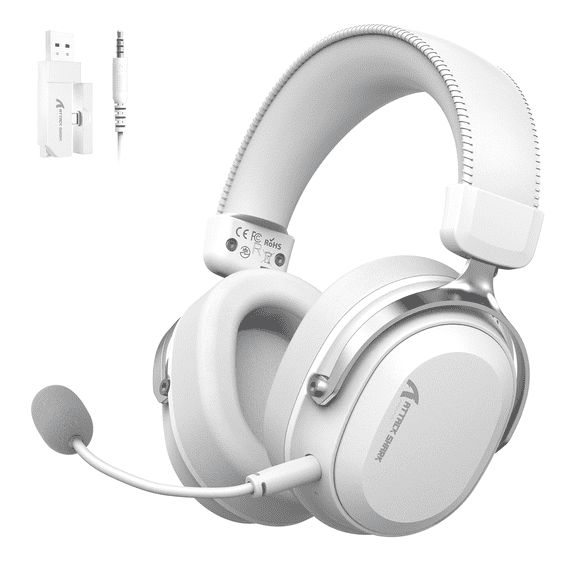 ATTACK SHARK L30PRO Wireless Gaming Headset,7.1 Surround Sound, 50mm Drivers,20ms Low Latency,Detachable Noise-Canceling Microphone, Aluminum Alloy Frame,White