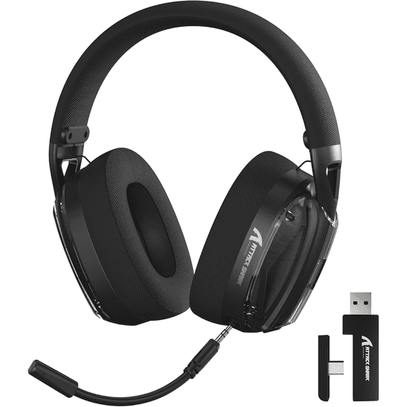 ATTACK SHARK L60 Wireless Over-Ear Gaming Headset,40mm Drivers,Detachable Noise Cancelling Mic,Memory Foam Ear Pads,3 Modes USB Computer Headset with 5.1 Surround Sound for PC/Mac/PS4/PS5-Black