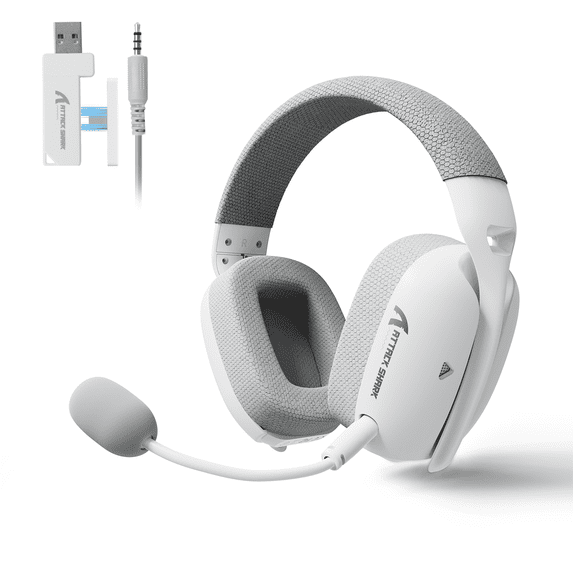 ATTACK SHARK L80PRO Wireless Gaming Headset Detachable Dual Microphone Tri-Mode(2.4GHz USB C&A Dongle/BT/Wired) Ergonomics For PC Mac PS4 PS5 Xbox one Switch Mobile - White
