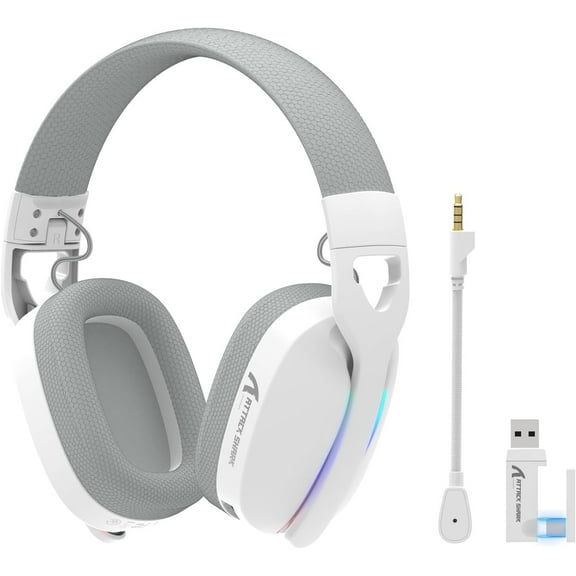 ATTACK SHARK L90 Ultralight RGB Wireless Gaming Headset with Plug-in Microphone,Bluetooth 5.3 & 2.4G Wireless & Wired Headphone, 7.1 Surround Sound for Xbox One Series, PS4,PS5 & PC (White)