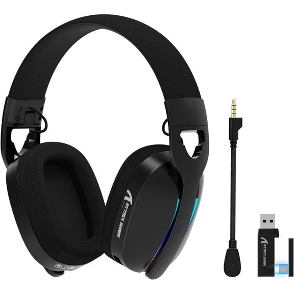 ATTACK SHARK L90 Ultralight RGB Wireless Gaming Headset with Plug-in Microphone,Bluetooth 5.3 & 2.4G Wireless & Wired Headphone, 7.1 Surround Sound for Xbox One Series, PS4,PS5 & PC (Black)
