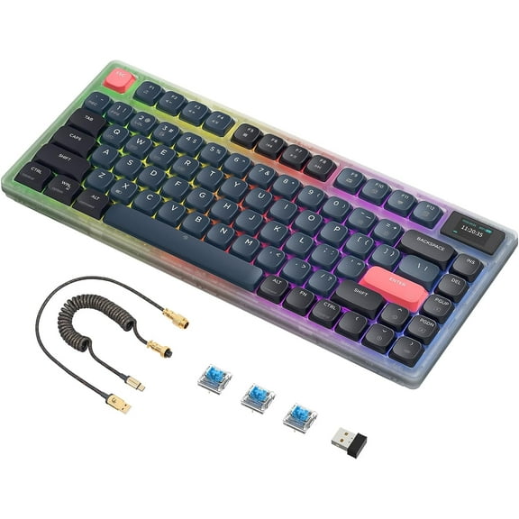 ATTACK SHARK Low Profile Mechanical Keyboard 75%,BT5.0/2.4G/Cable,PBT,White Backlit-Blue Switch