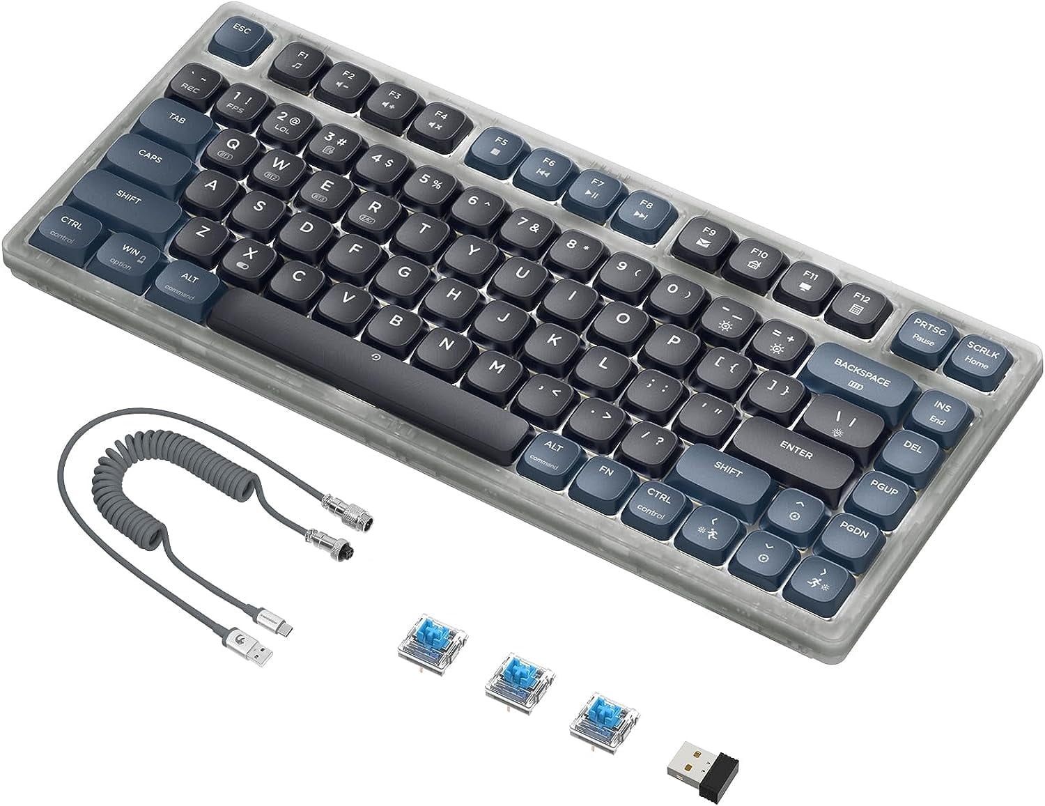 ATTACK SHARK Low Profile Mechanical Keyboard 75%,BT5.0/2.4G/Cable,PBT,White Backlit-Blue Switch