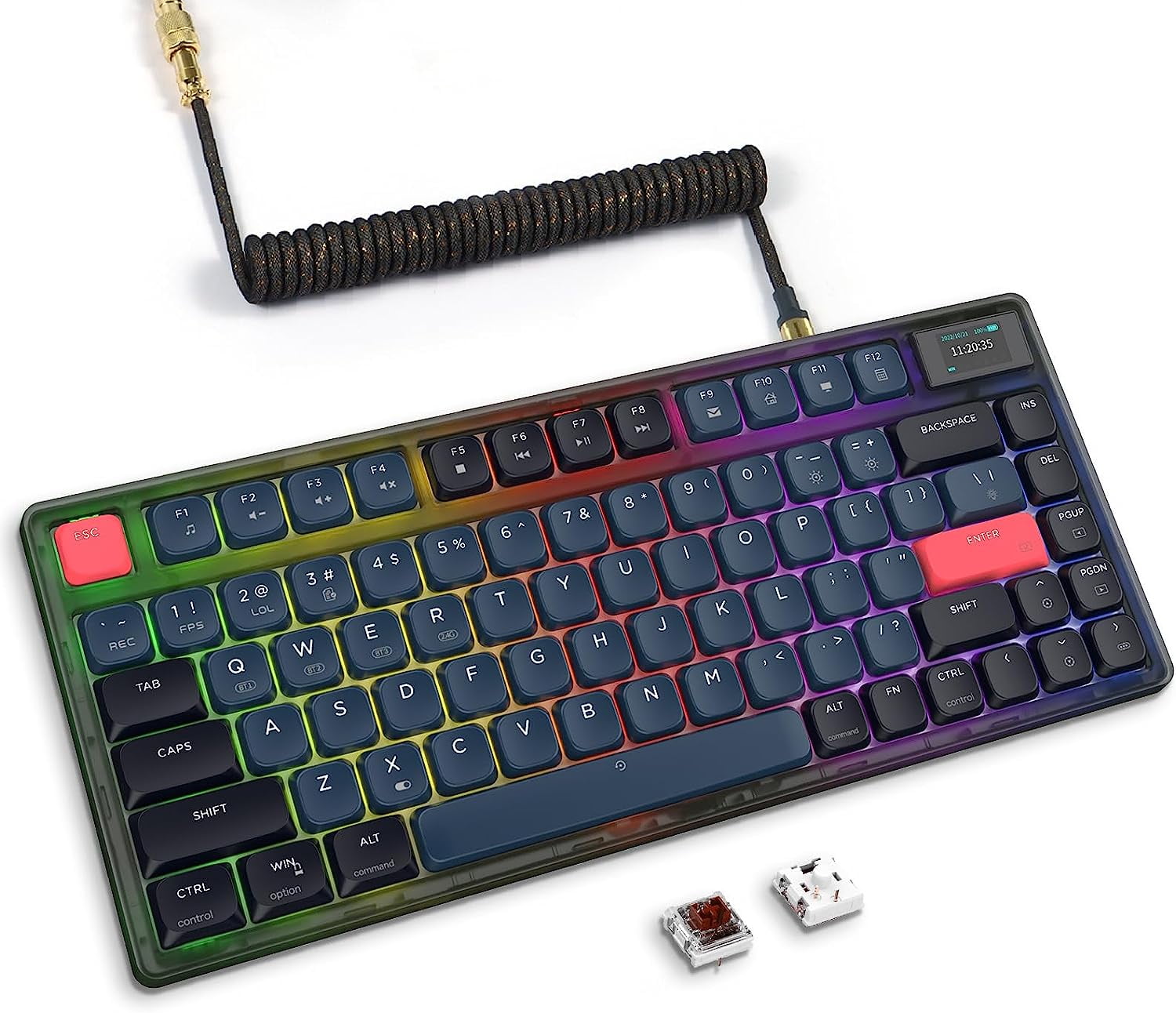 ATTACK SHARK Low Profile Mechanical Keyboard 75%,BT5.0/2.4G/Cable,PBT,White Backlit-Brown Switch