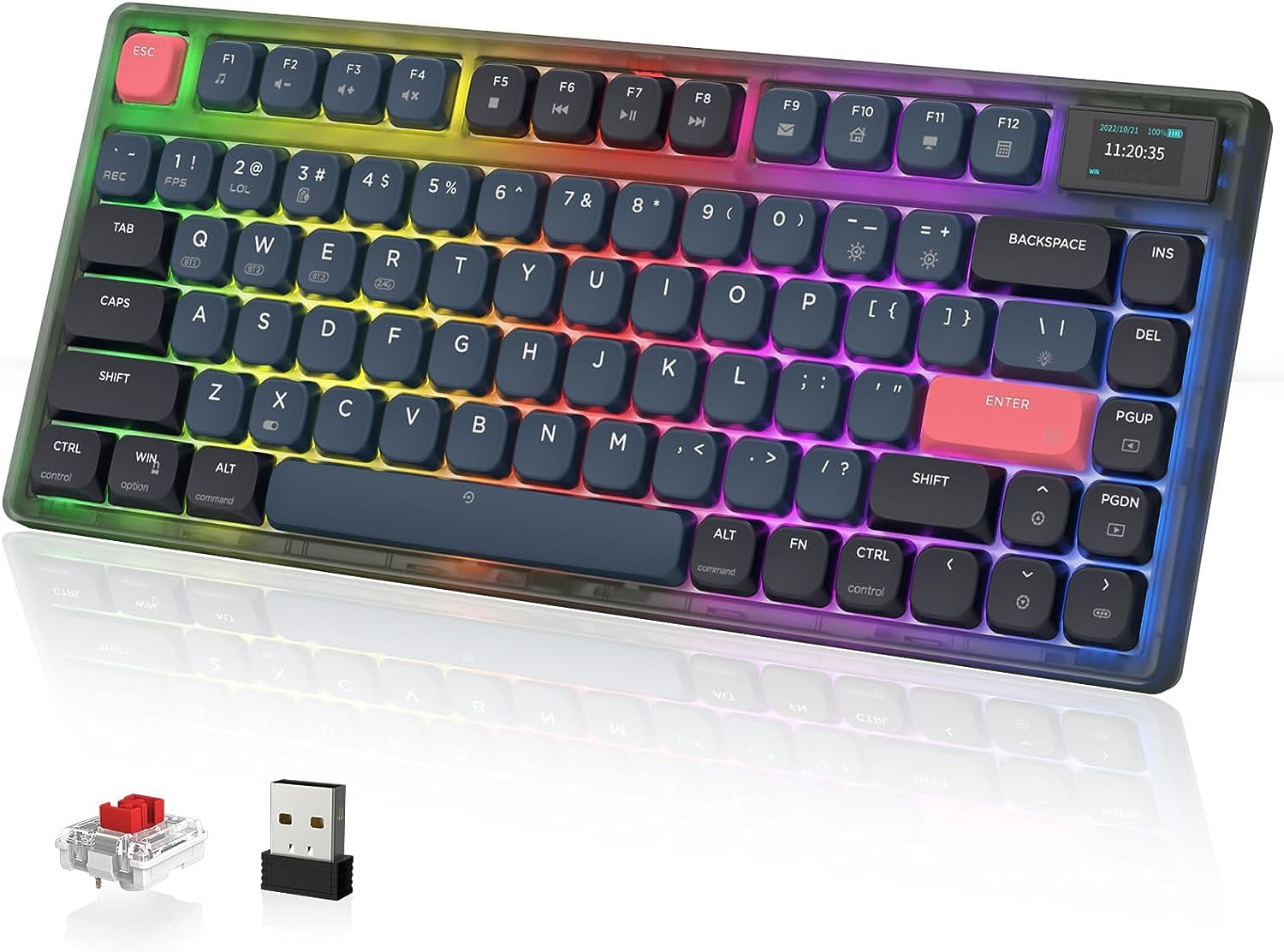 ATTACK SHARK Low Profile Mechanical Keyboard 75%,BT5.0/2.4G/Cable,PBT,White Backlit-Red Switch