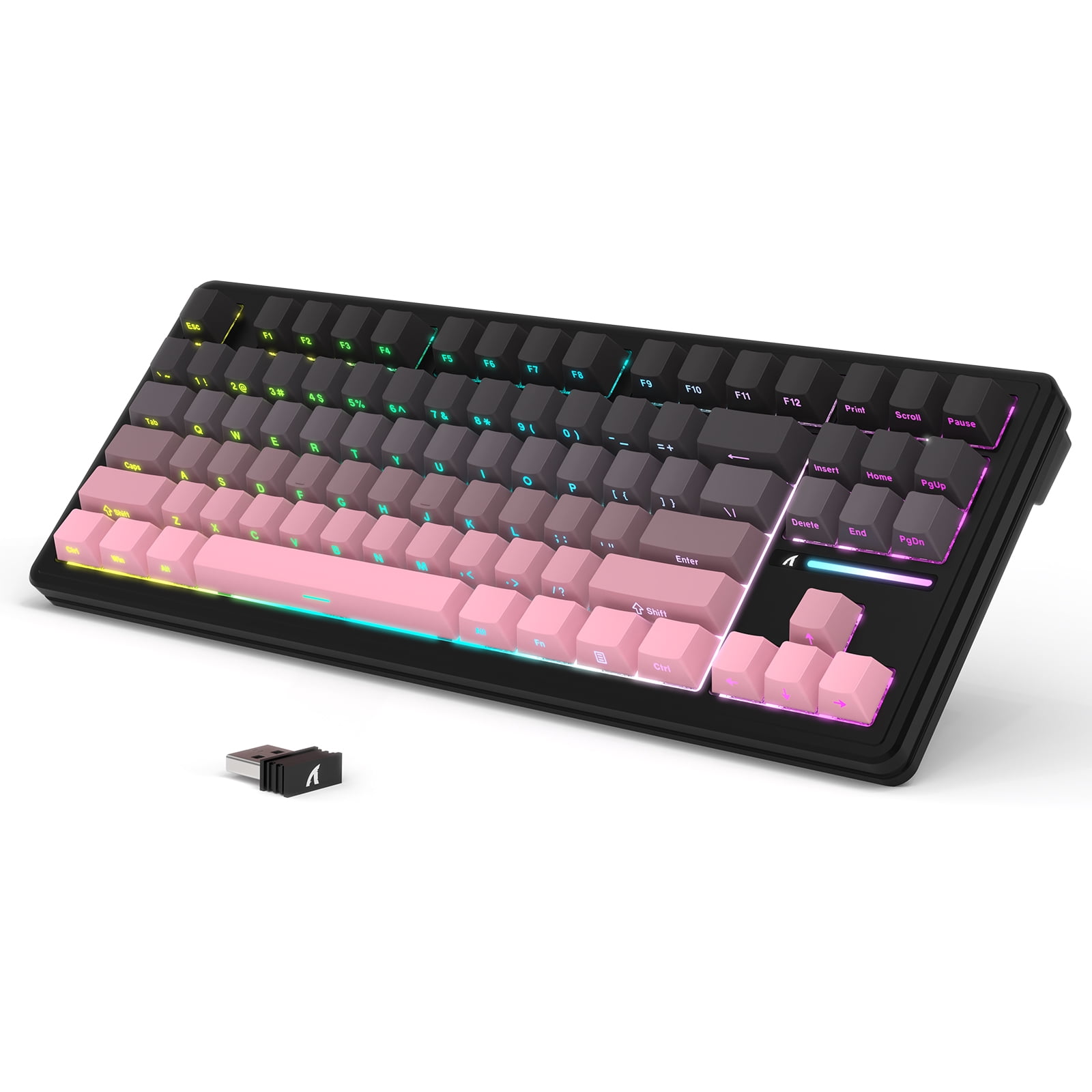 ATTACK SHARK M87PRO TKL Wireless Mechanical Gaming Keyboard, BT5.0/2.4G/USB-C Wired Hot Swap RGB Keyboard 80% US Layout, Linear White Switches Gradient Side Print PBT Keycap for PC Mac
