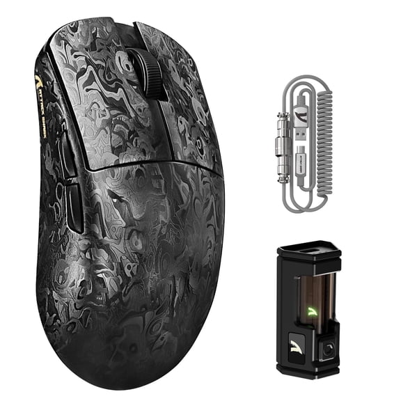 ATTACK SHARK R11 Ultra 8K Carbon Fiber Wireless Gaming Mouse with 42000 DPI-PAW3950 MAX Sensor-49g Lightweight,Nordic 52840 MCU Chip,Wired/BT/2.4Ghz Programmable,RGB Coiled Cable,Black Ink