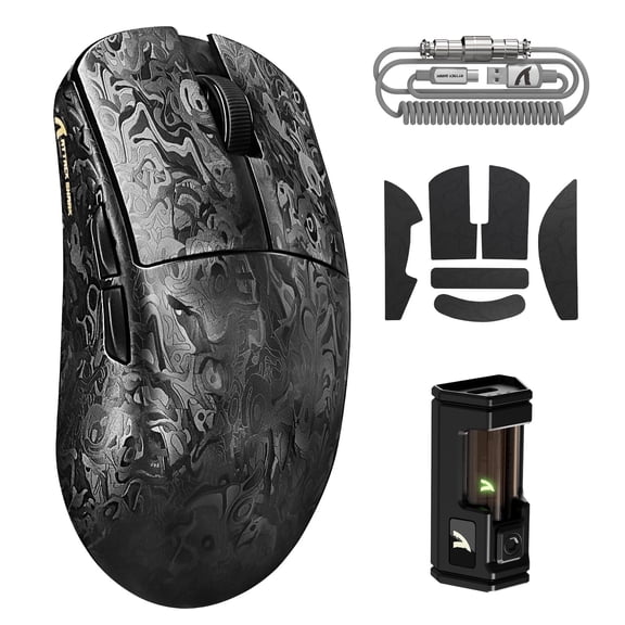 ATTACK SHARK R11 Ultra 8K Carbon Fiber Wireless Gaming Mouse with 42000 DPI-PAW3950 MAX Sensor-49g Lightweight,Nordic 52840 MCU Chip,Wired/BT/2.4Ghz Programmable,RGB Coiled Cable,Forged Black&Tape
