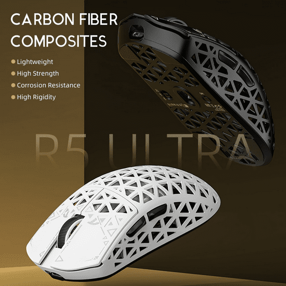 ATTACK SHARK R5 Ultra Carbon Fiber Wireless 8K PixArt PAW3950MAX Gaming Mouse with 8K Coiled Cable,39g SUPERLIGHT, 8K Hz Wireless Polling Rate, MCU Nodic 52840, DPI up to 42000, BT/2.4G Wireless/Wired