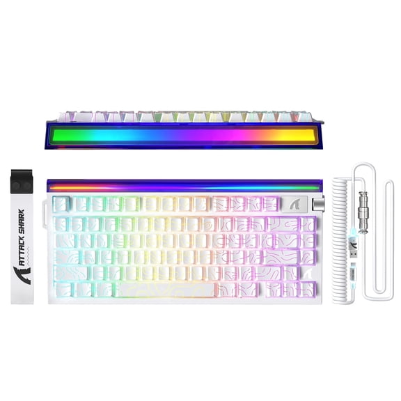 ATTACK SHARK R85 HE 75% Magnetic Wired Gaming Keyboard, 8KHz Polling Rate, Hall Effect Hot Swappable Switches, RGB Light Bar, Volume Knob, PC/Mac Compatible, White Contours