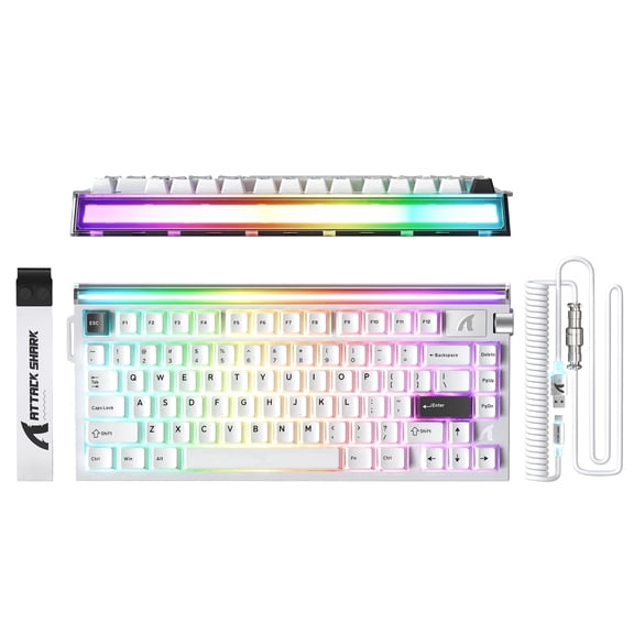 ATTACK SHARK R85 HE 75% Magnetic Wired Gaming Keyboard, 8KHz Polling Rate, Hall Effect Hot Swappable Switches, RGB Light Bar, Volume Knob, PC/Mac Compatible, White