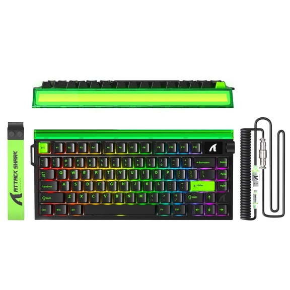 ATTACK SHARK R85 HE 75% Magnetic Wired Gaming Keyboard, 8KHz Polling Rate, Hall Effect Hot Swappable Switches, RGB Light Bar, Volume Knob, PC/Mac Compatible, Green