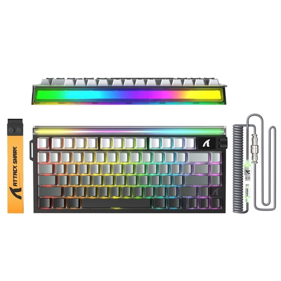 ATTACK SHARK R85 HE 75% Magnetic Wired Gaming Keyboard, 8KHz Polling Rate, Hall Effect Hot Swappable Switches, RGB Light Bar, Volume Knob, PC/Mac Compatible, Gray