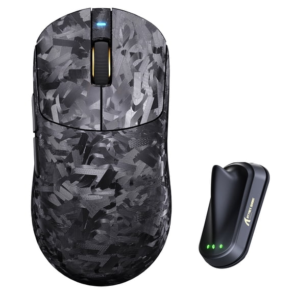 ATTACK SHARK RS3 ULTRA Wireless Gaming Mouse, PAW3955MAX Sensor, Nordic 54L15 Chip, Carbon Fiber, 8K Hz Polling, 52K DPI, Ultra-lightweight 63g, BT/2.4G/Wired Mice, for Esports & Pro Gamers, Black