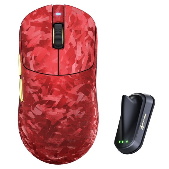 ATTACK SHARK RS3 ULTRA Wireless Gaming Mouse, PAW3955MAX Sensor, Nordic 54L15 Chip, Carbon Fiber, 8K Hz Polling, 52K DPI, Ultra-lightweight 63g, BT/2.4G/Wired Mice, for Esports & Pro Gamers, Red