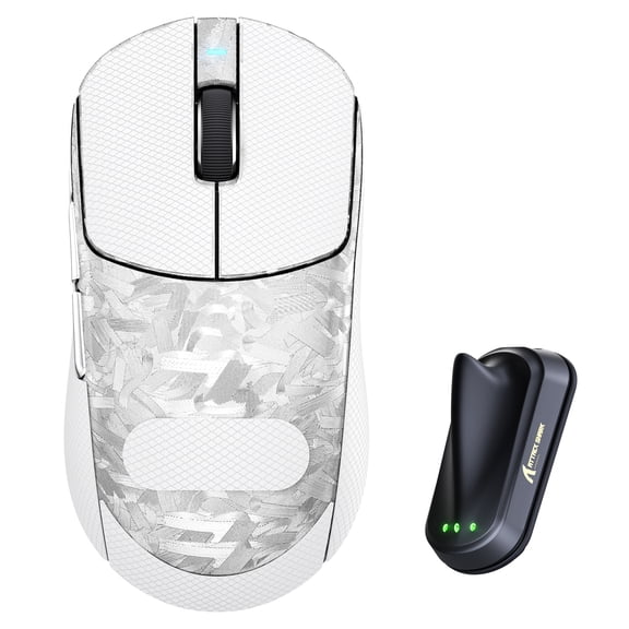 ATTACK SHARK RS3 ULTRA Wireless Gaming Mouse,PAW3955MAX Sensor,Nordic 54L15 Chip,Carbon Fiber,8K Hz Polling,52K DPI,Ultra-lightweight 63g, BT/2.4G/Wired Mice for Esports Pro Gamers,Silver&Tape