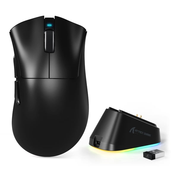 ATTACK SHARK V3 PRO Wireless Gaming Mouse with RGB Charging Dock, 62g Ultra-Light, PAW3311, 25,000 DPI, Tri-Mode, for PC/Mac, Black