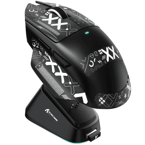 ATTACK SHARK V6 Wireless Gaming Mouse with RGB Magnetic Charging Dock, Tri-Mode 2.4G/USB-C Wired/Bluetooth, PAW3311 Sensor, 25000 DPI, 65g Lightweight Design, Grip Tape Included, Black
