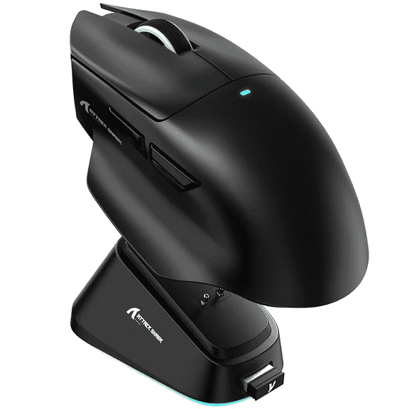 ATTACK SHARK V6 Wireless Gaming Mouse with RGB Magnetic Charging Dock, Tri-Mode 2.4G/USB-C Wired/Bluetooth, PAW3311 Sensor, 25000 DPI, 65g Lightweight Design, Black