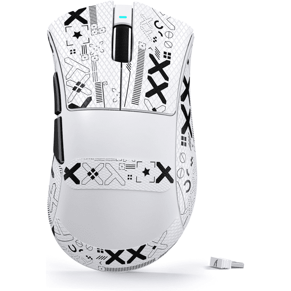 ATTACK SHARK V3 Wireless Gaming Mouse, 62g Ultra-Lightweight, PAW3311 Sensor up to 25000 DPI, Broadcom BK52820 Chip, 500mAh Battery, 100M Clicks Life, Tri-Mode Connectivity(White&Tape)