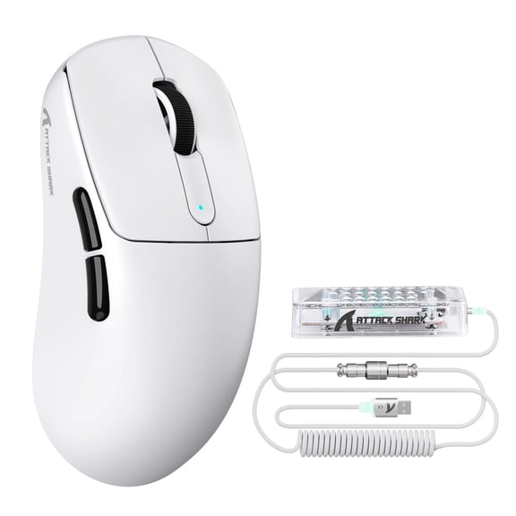 ATTACK SHARK V5 Wireless Gaming Mouse, Tri-Mode 2.4G/USB-C Wired/Bluetooth, PAW3950MAX Sensor, 42000 DPI, 55g Ultra-Lightweight Design, Nordic 52840 MCU, White