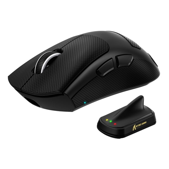 ATTACK SHARK V8 8K Wireless Gaming Mouse Whit 42000 DPI-PAW3950 MAX Sensor-59g Lightweight-Nordic54L15 MCU-400h Battery Life,Triple Modes,Gaming Accessories for PC/Laptop/Mac (Black&Tape)