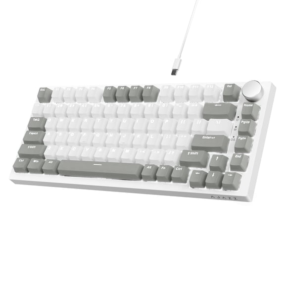 AJAZZ AK820 Mechanical Gaming Keyboard with Knob 75% Keyboard Hot Swappable Type-C Wired Gasket 5-Layer Noise Absorbing Foam White LED Backlit NKRO Linear Red Switch for PC/Win/Mac