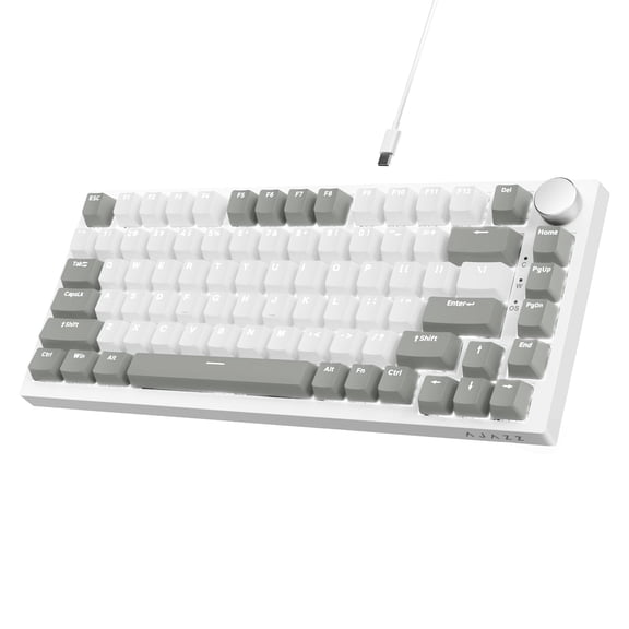 AJAZZ AK820 Mechanical Gaming Keyboard with Knob 75% Keyboard Hot Swappable Type-C Wired Gasket 5-Layer Noise Absorbing Foam White LED Backlit NKRO Linear Red Switch for PC/Win/Mac-White Gray