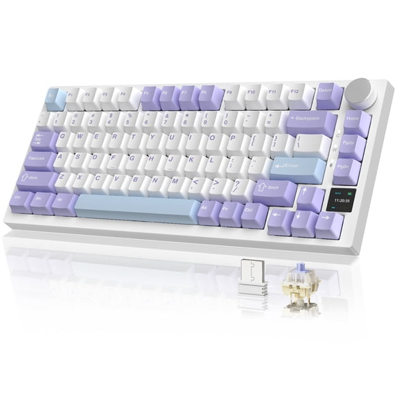 AJAZZ AK820 Pro 75% Wireless Mechanical Keyboard with TFT Smart Display&Knob, Gasket-Mounted Gaming Keyboard, BT/2.4GHz/USB-C Wired (Purple, Gift Switch)