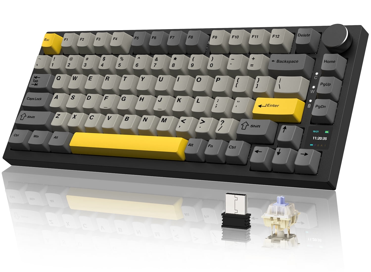 AJAZZ AK820 Pro 75% Wireless Mechanical Keyboard with TFT Smart Display&Knob, Gasket-Mounted Gaming Keyboard, BT/2.4GHz/USB-C Wired (Gray, Gift Switch)