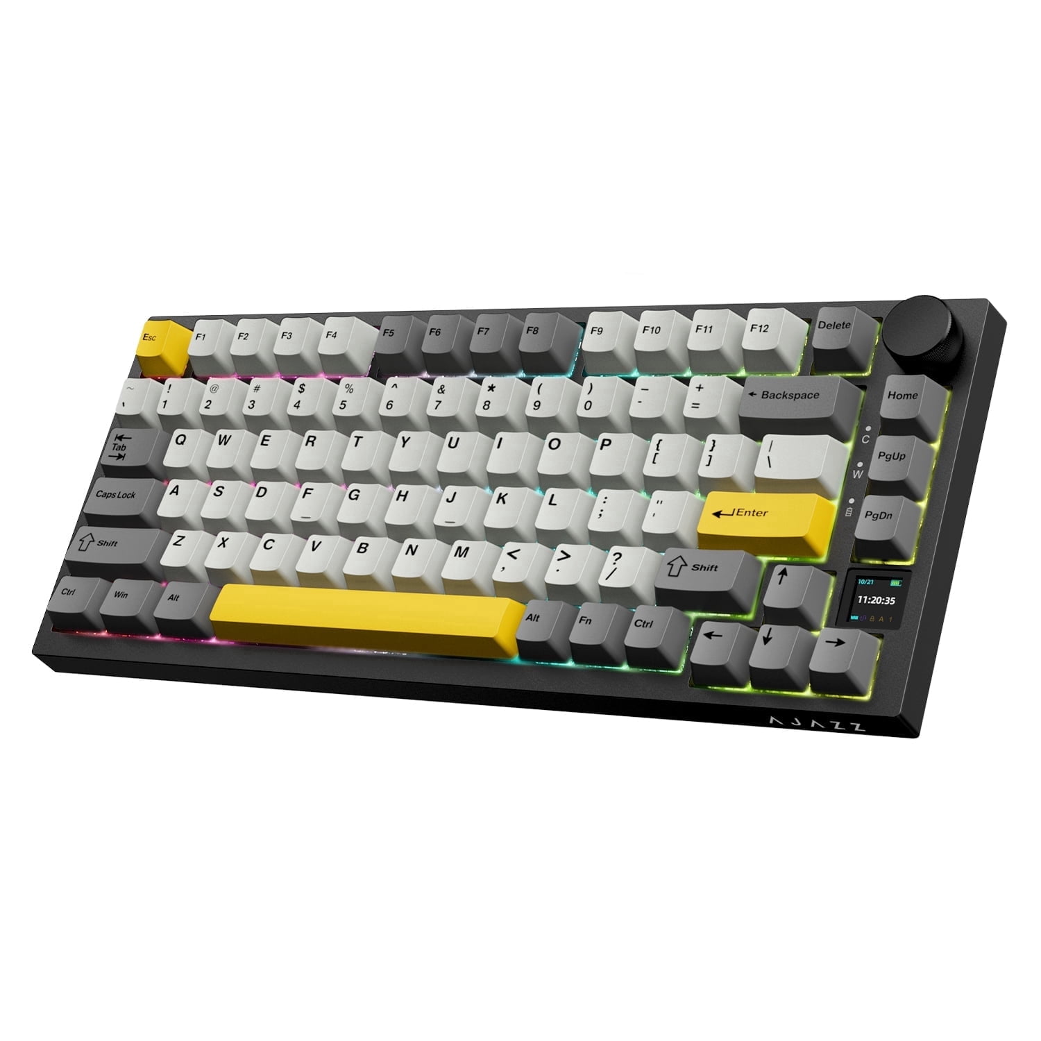 AJAZZ AK820 Pro 75% Wireless Mechanical Keyboard with TFT Smart Display&Knob, Gasket-Mounted Gaming Keyboard, BT/2.4GHz/USB-C Wired (Gray, Flying Fish Switch)