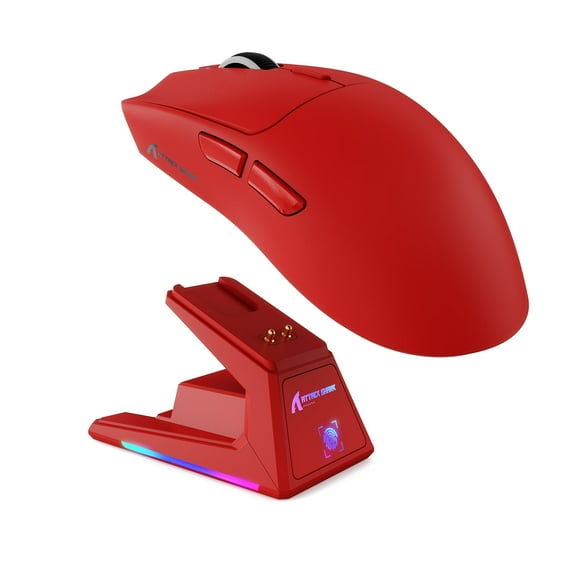 ATTACK SHARK X1 Gaming Mouse with Magnetic Charging Dock, PixArt PAW3395PRO Gaming Sensor, 40000DPI, BT/2.4G Wireless/Wired, 49g SUPERLIGHT Mouse, 100M Optical Microswitches for PC/Xbox/PS/Mac -Red